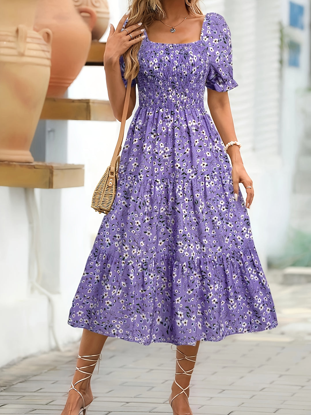 Niamh - Floral Square  A-Line Gown
