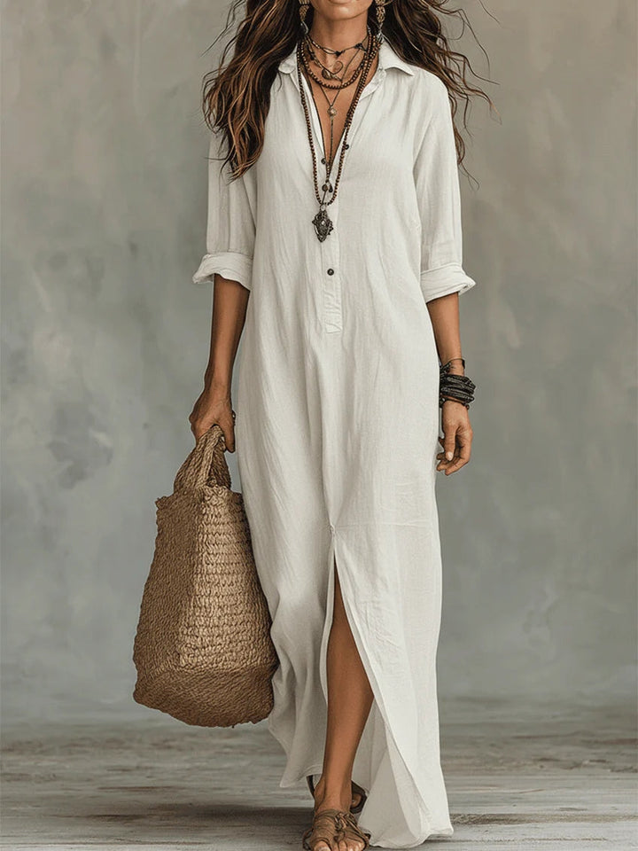 Soline – Women's Deep V-Neck Midi Dress