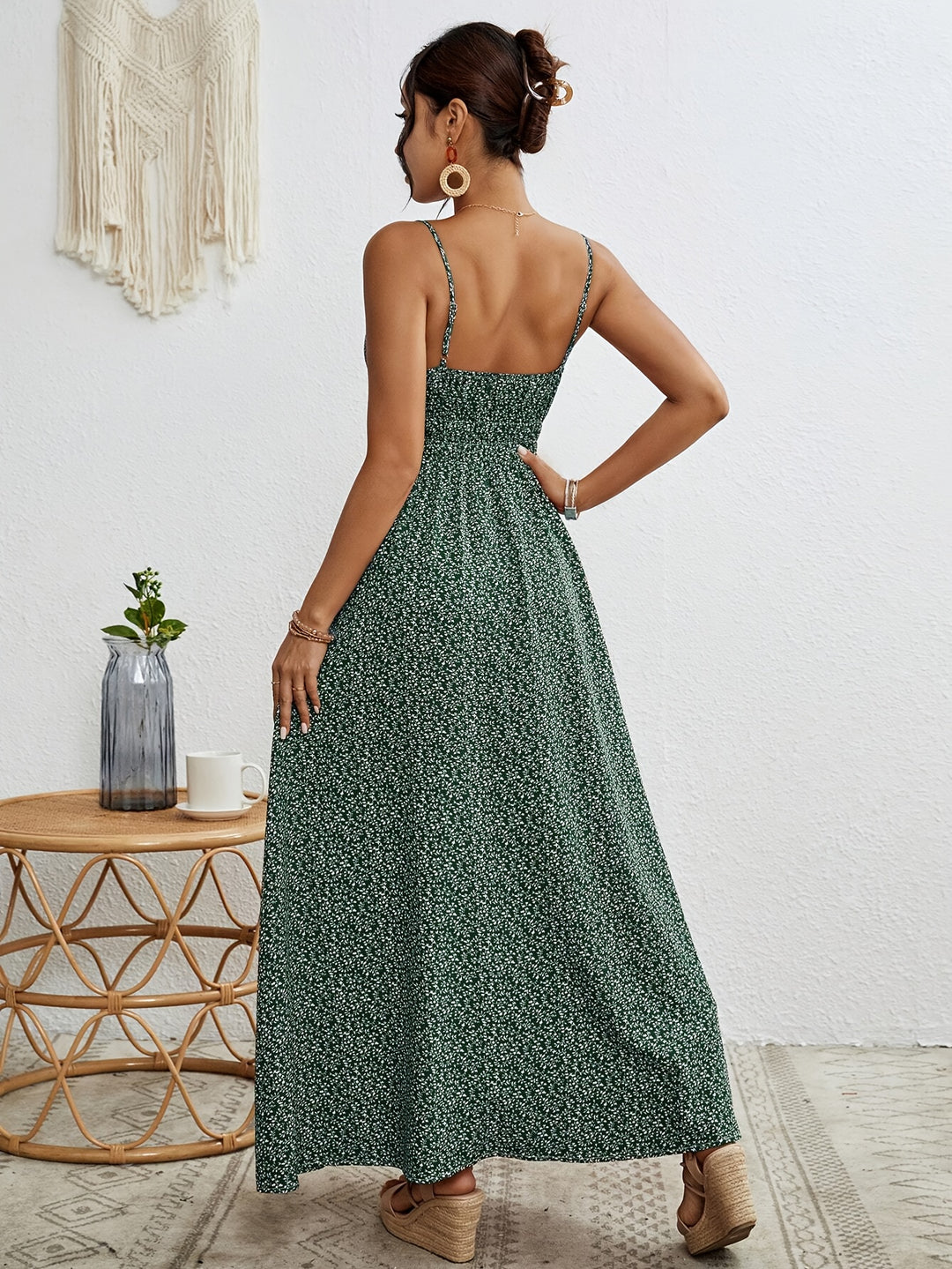 Maeve - Botanical Print Ruffle Spaghetti Strap Dress