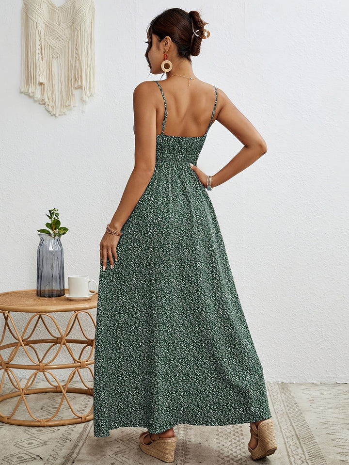 Maeve - Botanical Print Ruffle Spaghetti Strap Dress