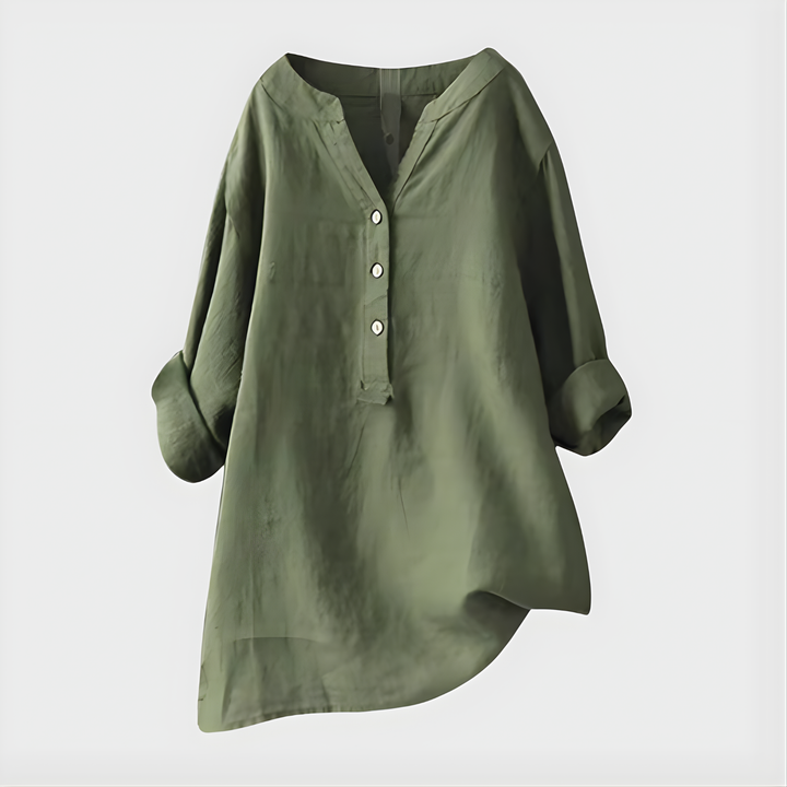 Cotton-Linen V-Neck Blouse