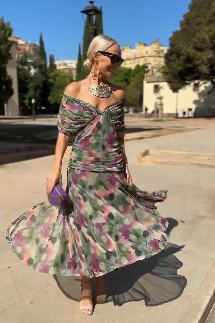 Floral Print Deep V-Neck Maxi Dress