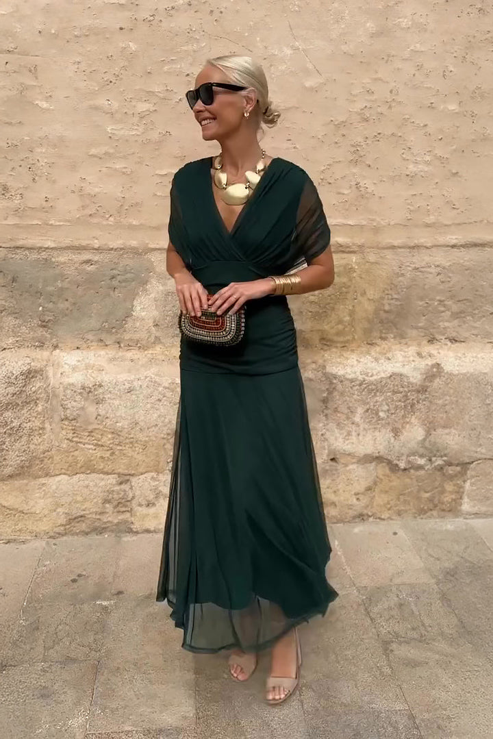 Floral Print Deep V-Neck Maxi Dress