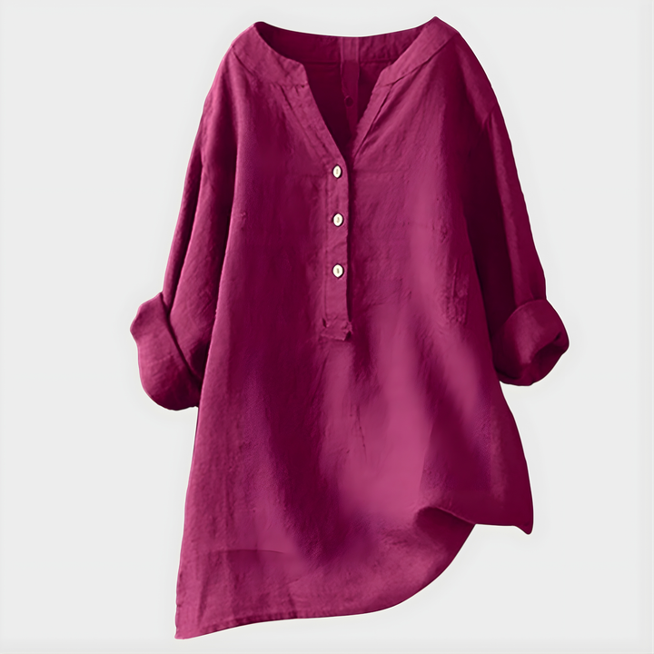 Cotton-Linen V-Neck Blouse