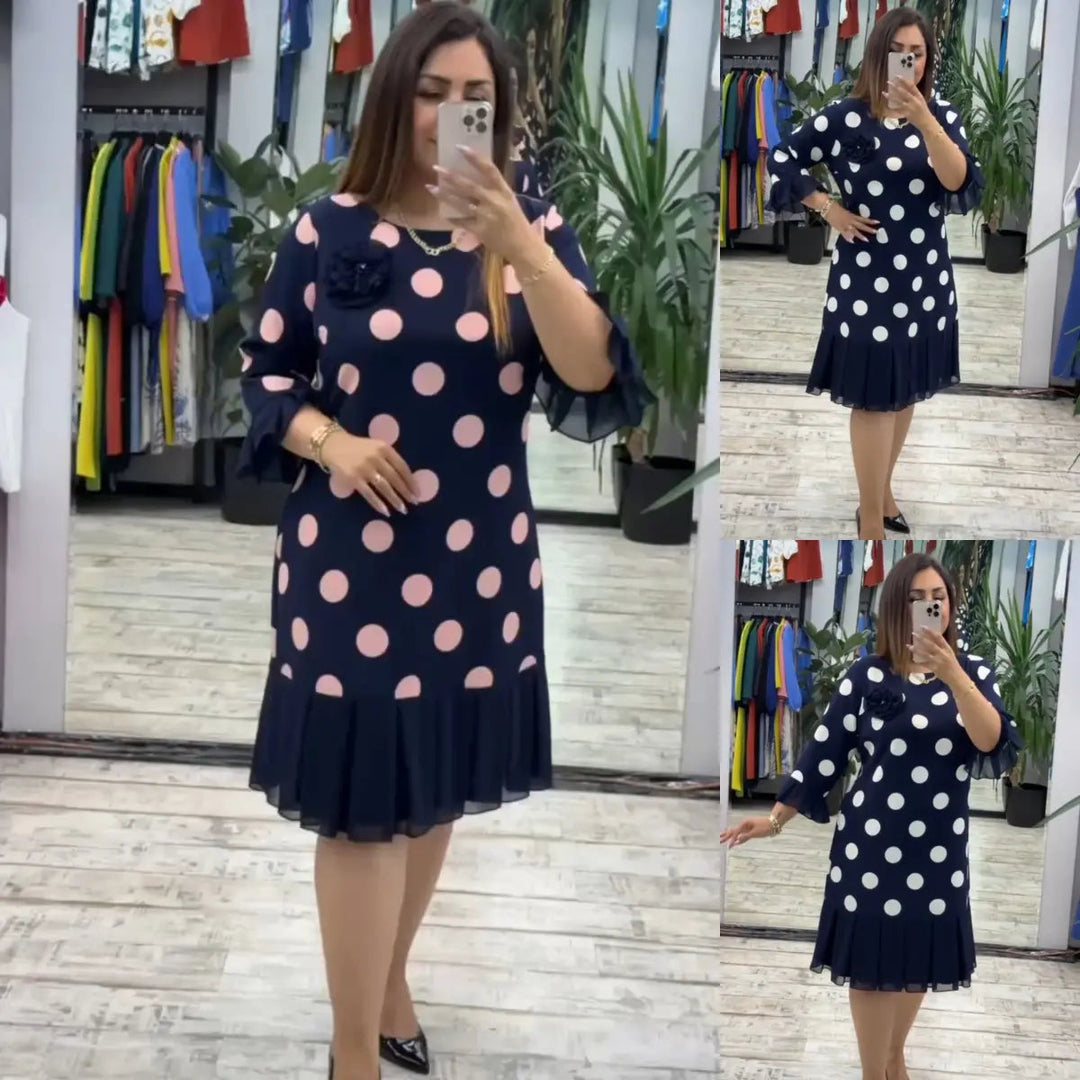 Polka Dot Flared Ruffle Dress