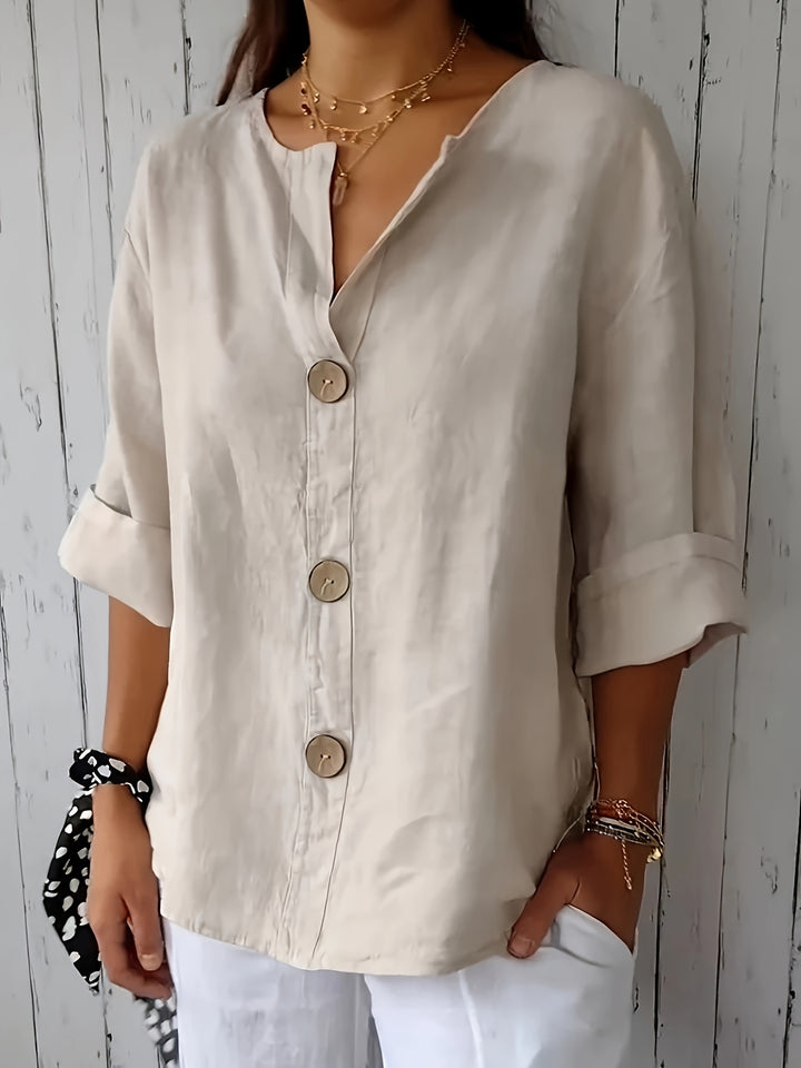 Sinéad - V-Neck Button Pullover Top