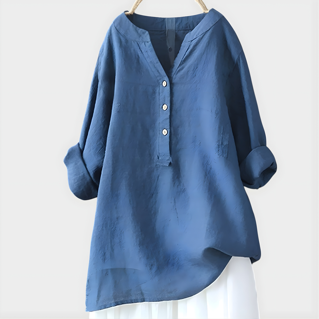 Cotton-Linen V-Neck Blouse