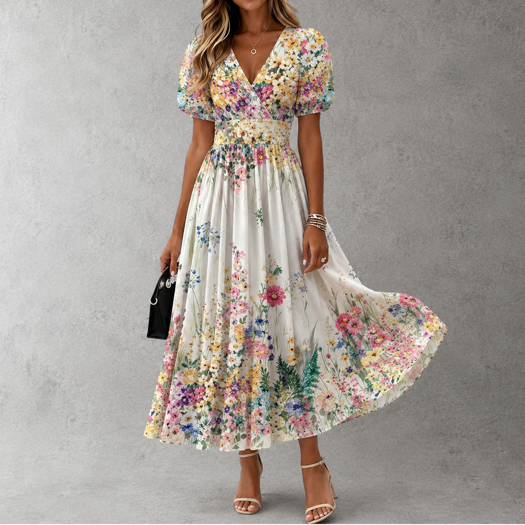 Rosalinda - Short Sleeve Floral Maxi Dress