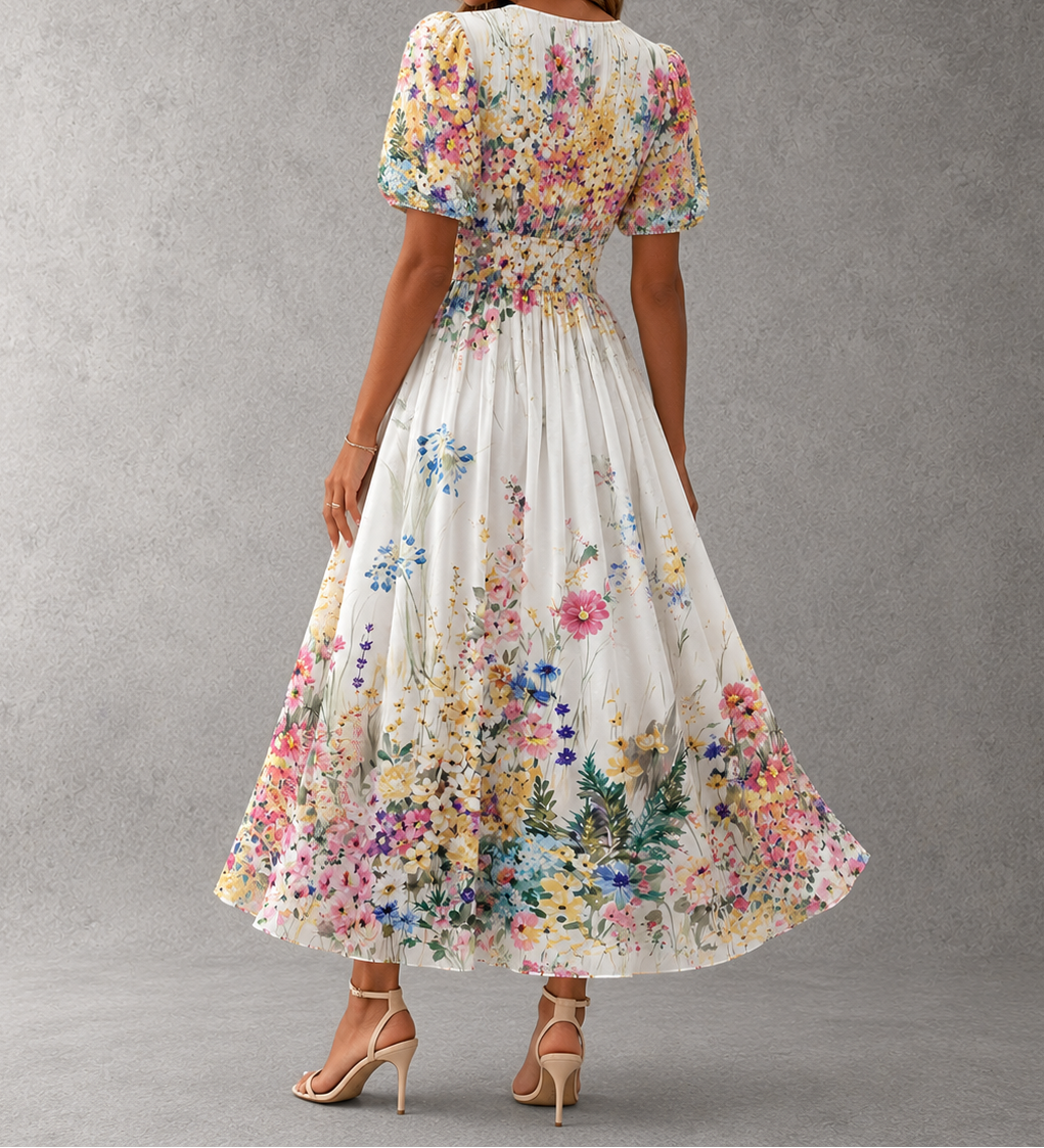 Rosalinda - Short Sleeve Floral Maxi Dress