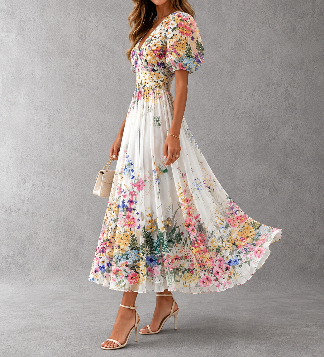 Rosalinda - Short Sleeve Floral Maxi Dress