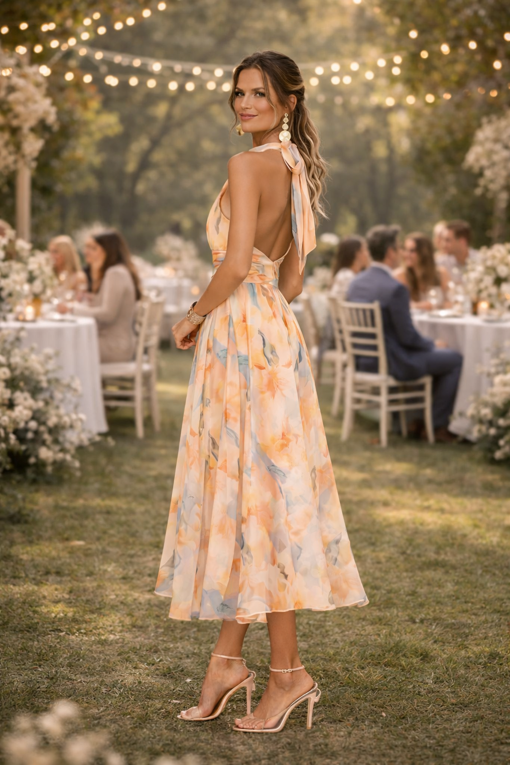 Halter Neck Watercolour Print Maxi Dress