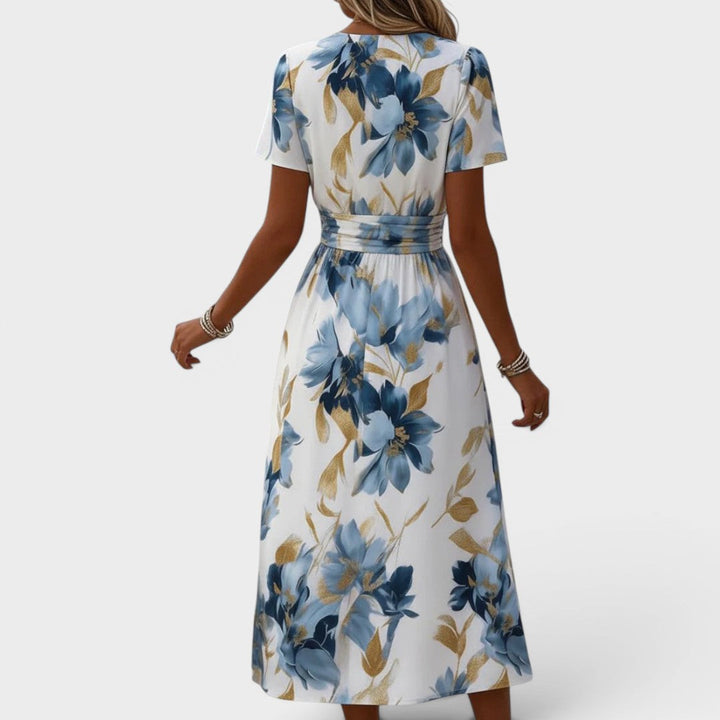 Elara – Floral Wrap Waist Midi Dress