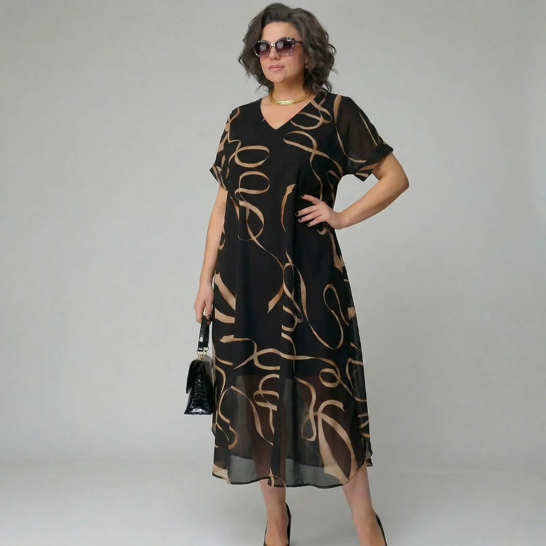 Sorcha – Golden Print Ruffle Maxi Dress