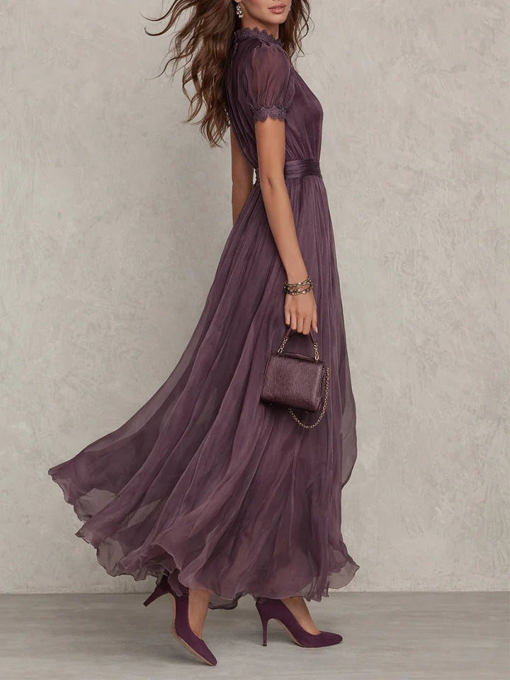 High-Waist Pleated A-Line Maxi Dress
