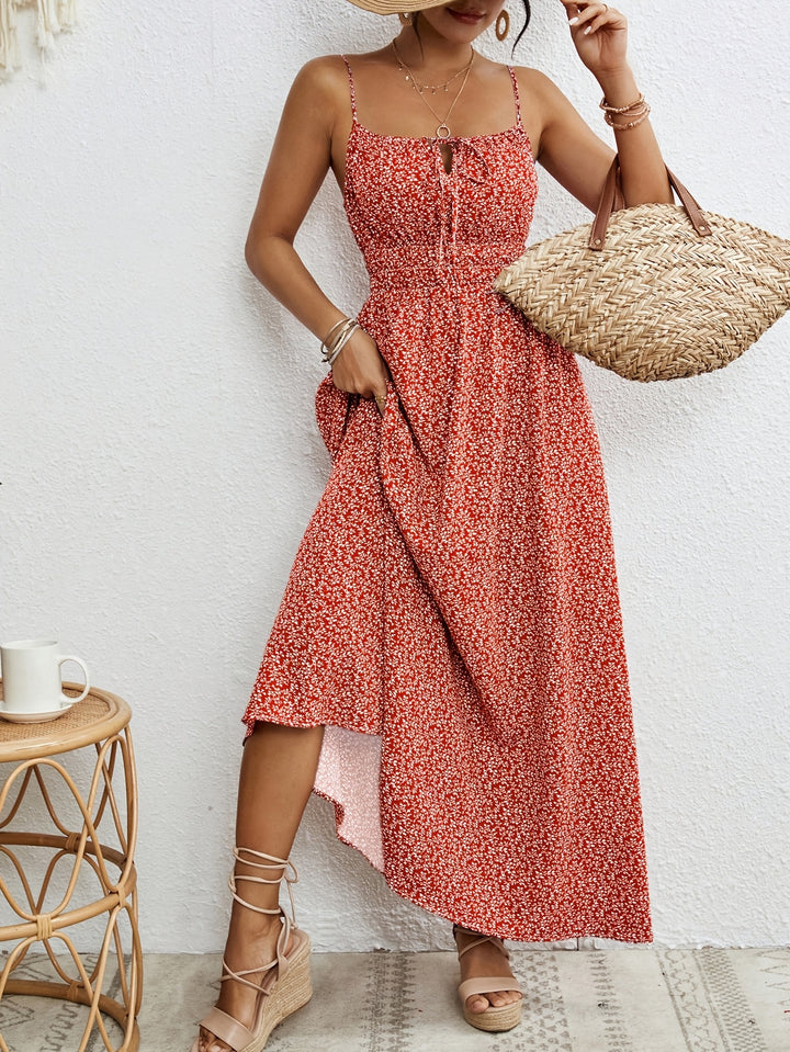 Maeve - Botanical Print Ruffle Spaghetti Strap Dress