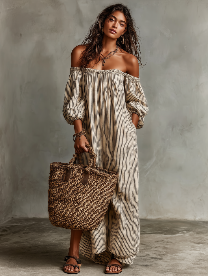 Devra – One-Shoulder Stripe Maxi Dress