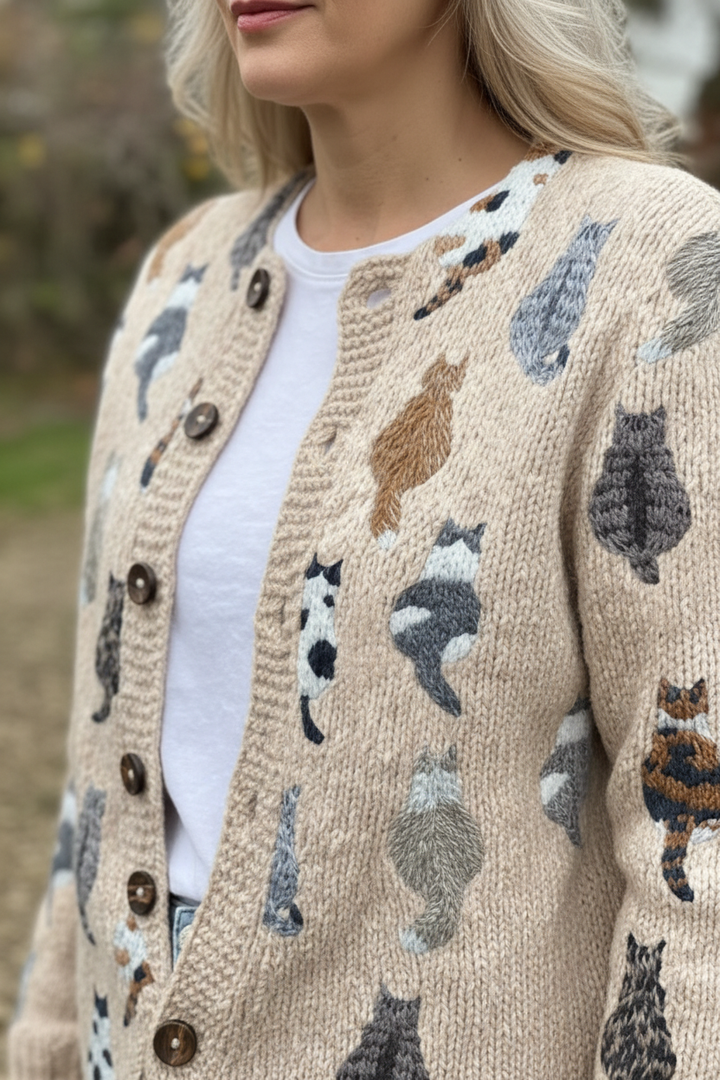 Cat Print Knit Cardigan