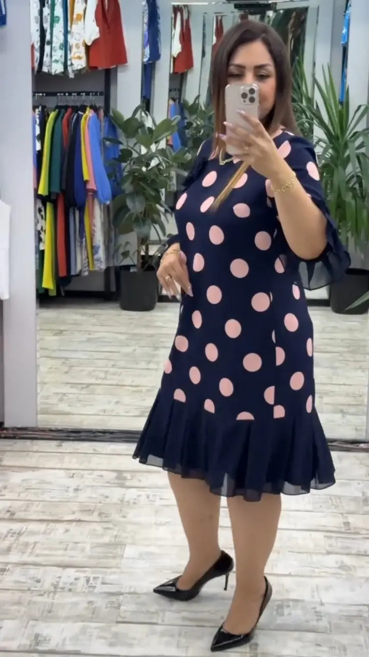Polka Dot Flared Ruffle Dress