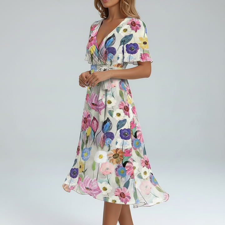 Flora Wrap Chiffon Midi Dress