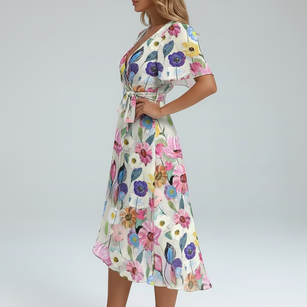 Flora Wrap Chiffon Midi Dress