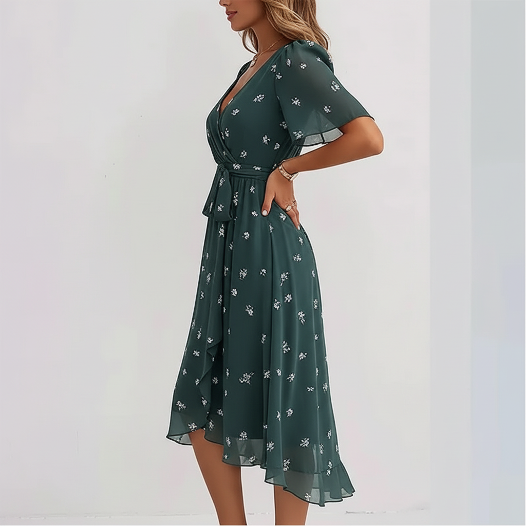 Flora Wrap Chiffon Midi Dress