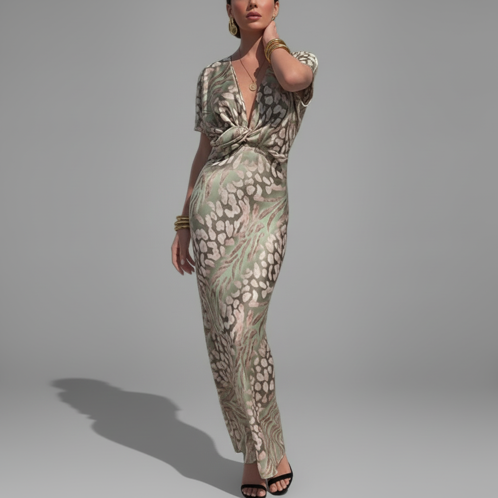 V-Neck Pencil Midi Dress