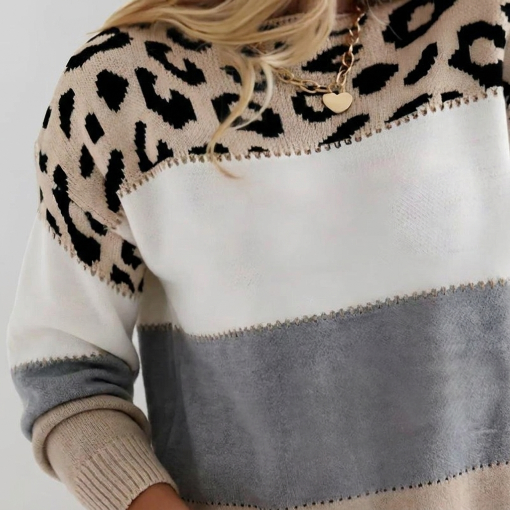 Cheyenne – Colour-Block Leopard Print Top