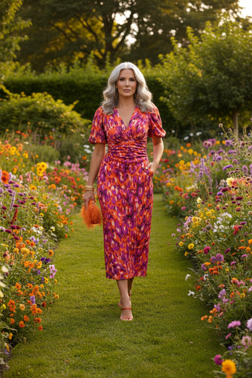 Orange Purple Dress - Walking