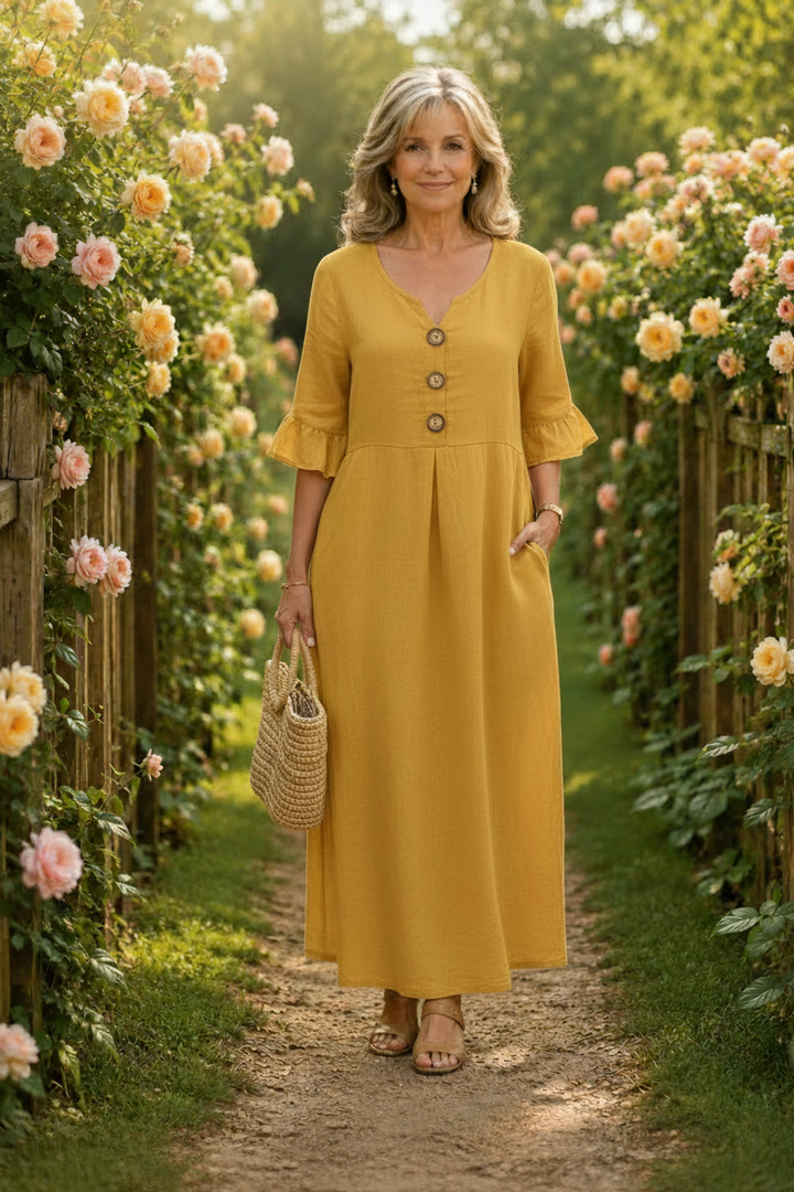 Oranje jurk rozentuin