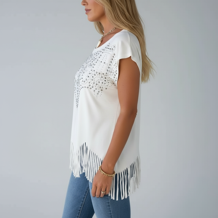 Kaia Embellished Fringe Top