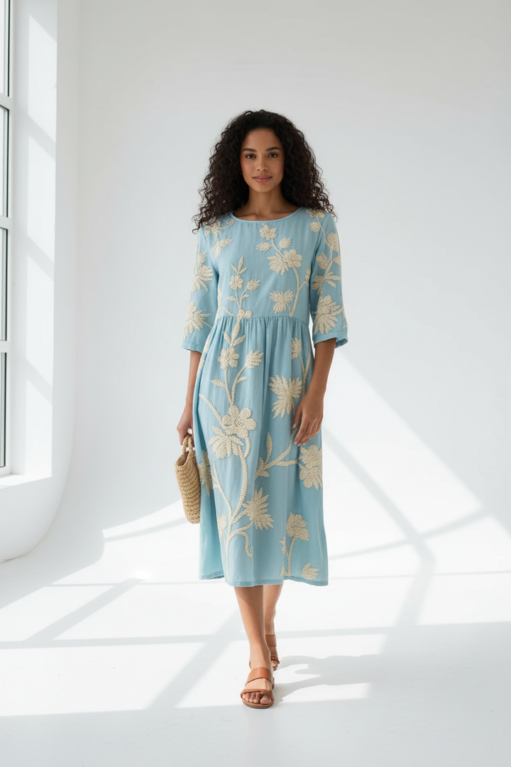 Kimberly Embroidered Linen Midi Dress