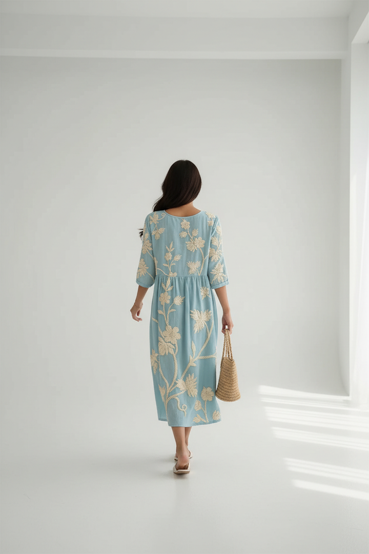 Kimberly Embroidered Linen Midi Dress