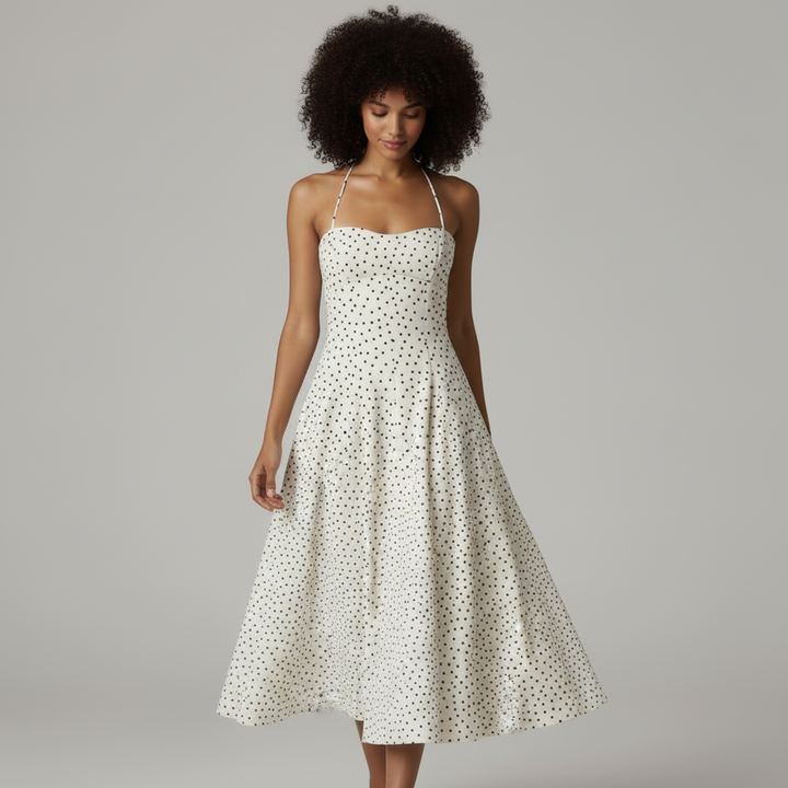 Polka Dot Halter Midi Dress